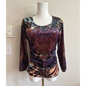 Vintage Y2K Boho Chic Medium Top Purple Pink Leopard Cheetah Print 90s 2000s